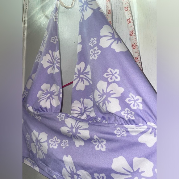 SHEIN L-XL Purple Halter Top Hawaiian Flower - Picture 2 of 7
